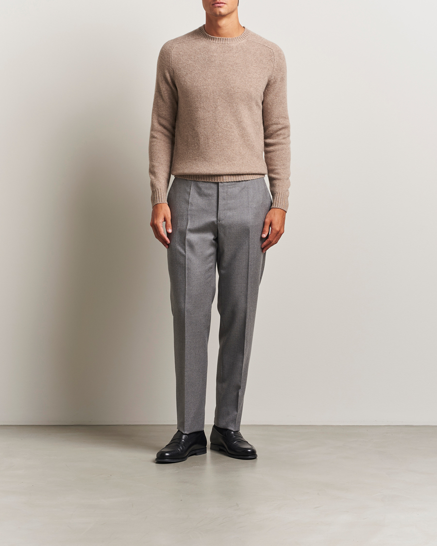 Men | Sweaters & Knitwear | Stenströms | Knitted Yak/Merino Crew Neck Light Brown