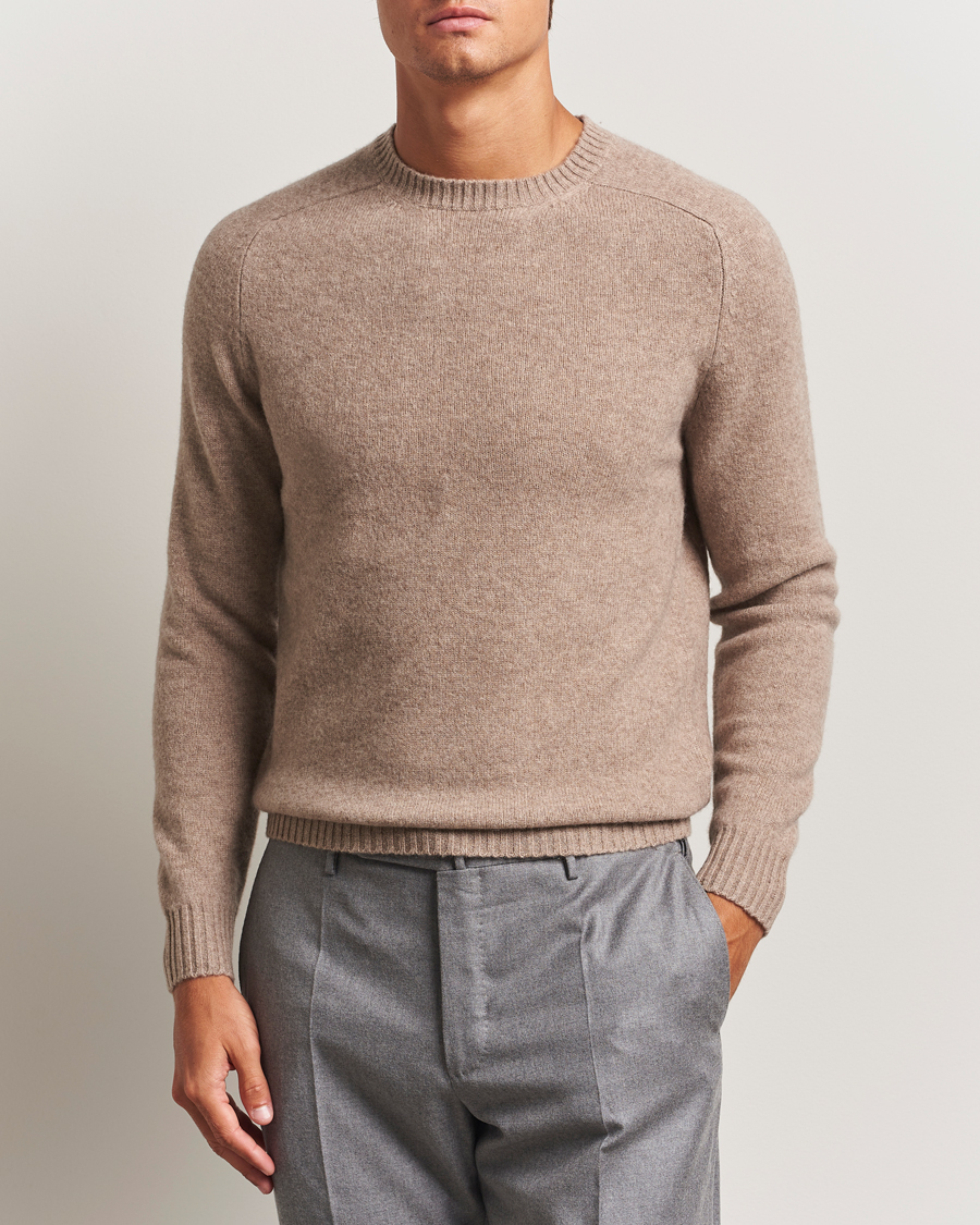 Men | Sweaters & Knitwear | Stenströms | Knitted Yak/Merino Crew Neck Light Brown