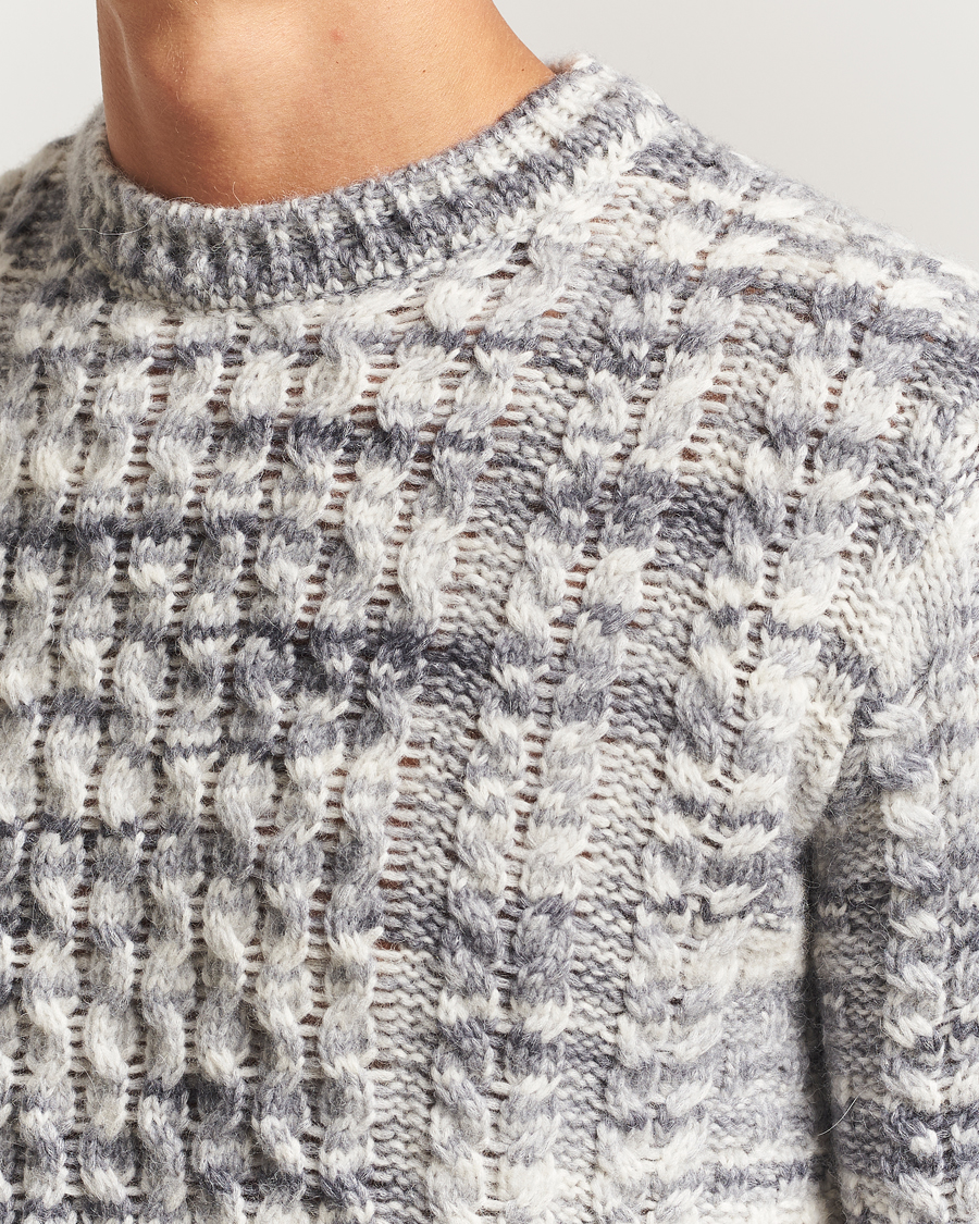 Men | Sweaters & Knitwear | Stenströms | Alpacka Cable Knitted Crew Neck Grey