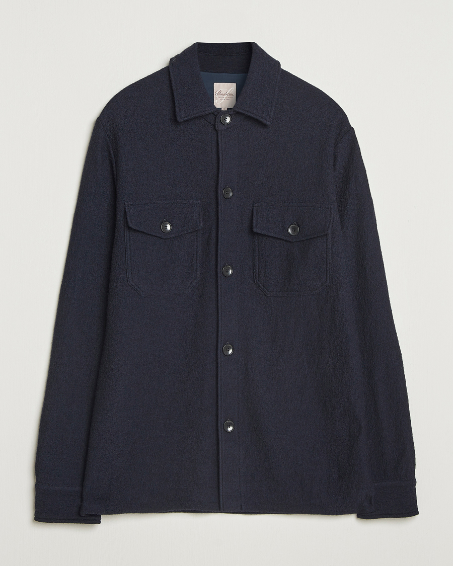 Men | Shirts | Stenströms | Felted Wool Overshirt Navy