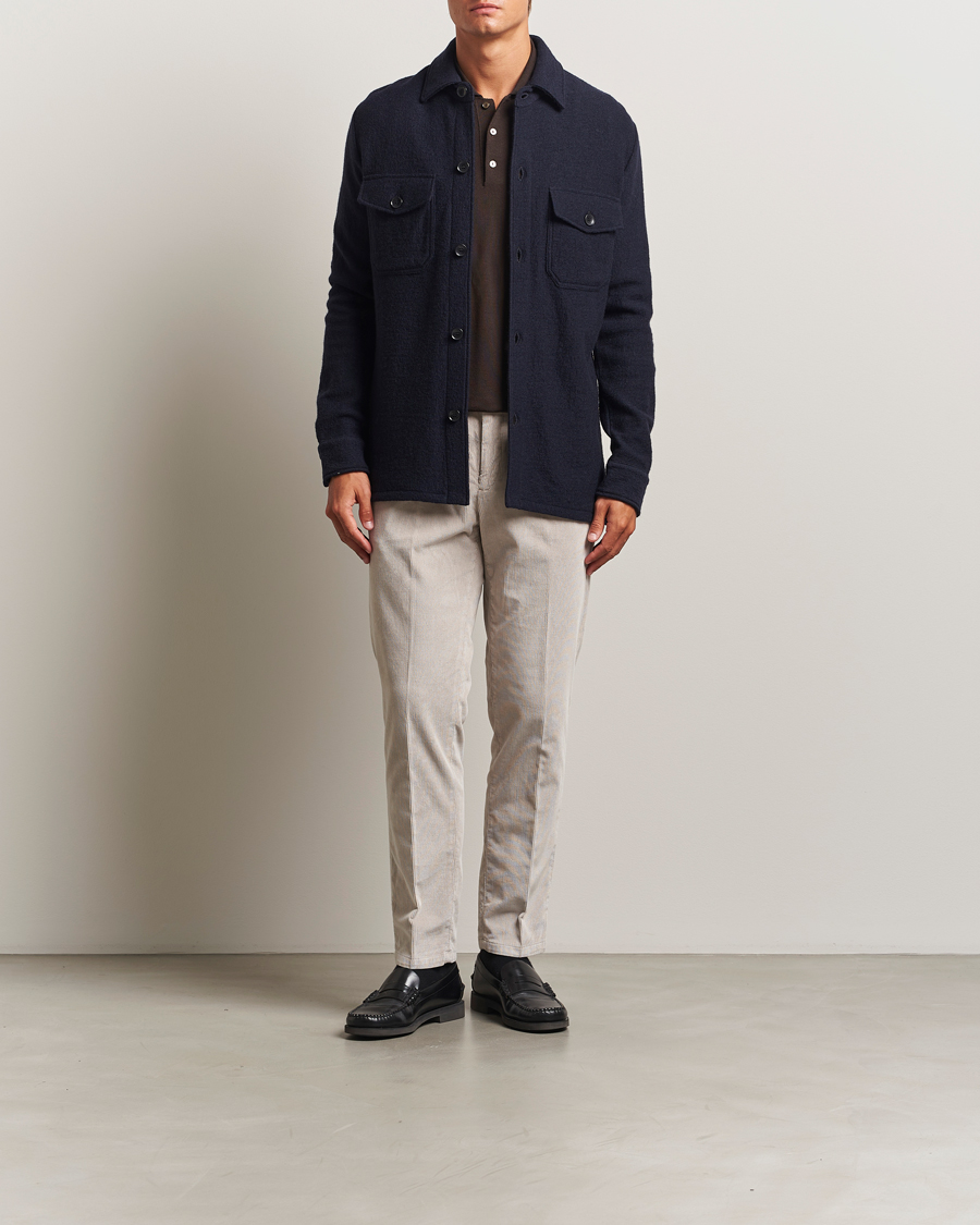 Men | Shirts | Stenströms | Felted Wool Overshirt Navy