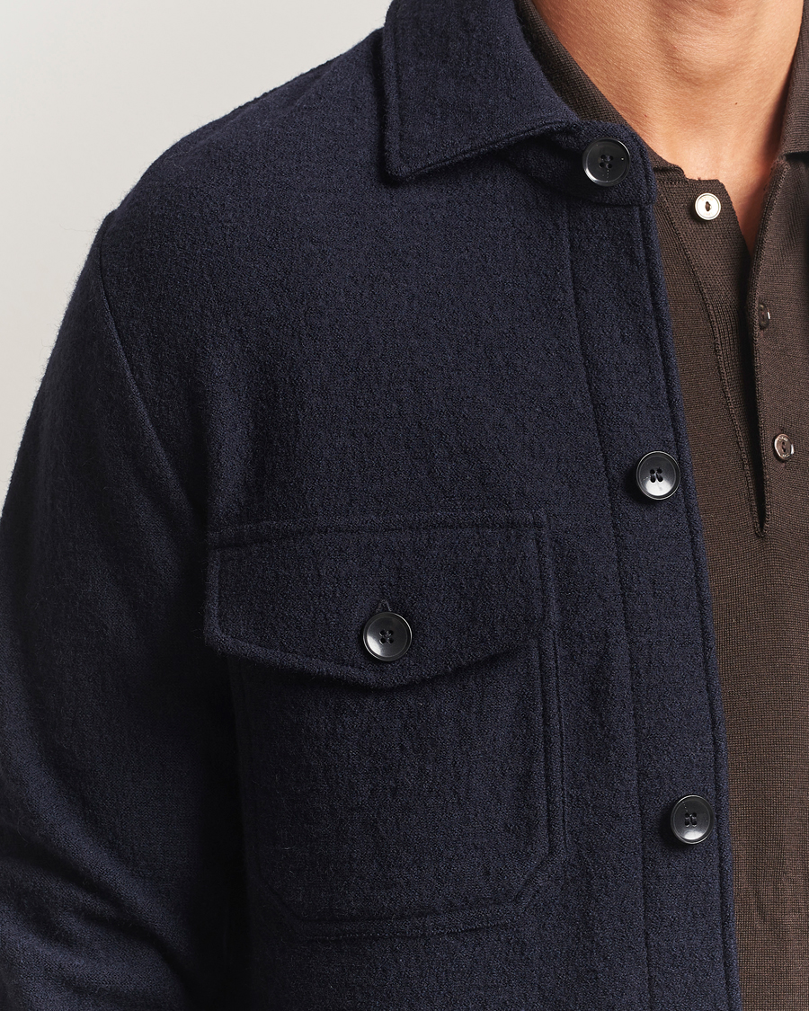 Men | Shirts | Stenströms | Felted Wool Overshirt Navy