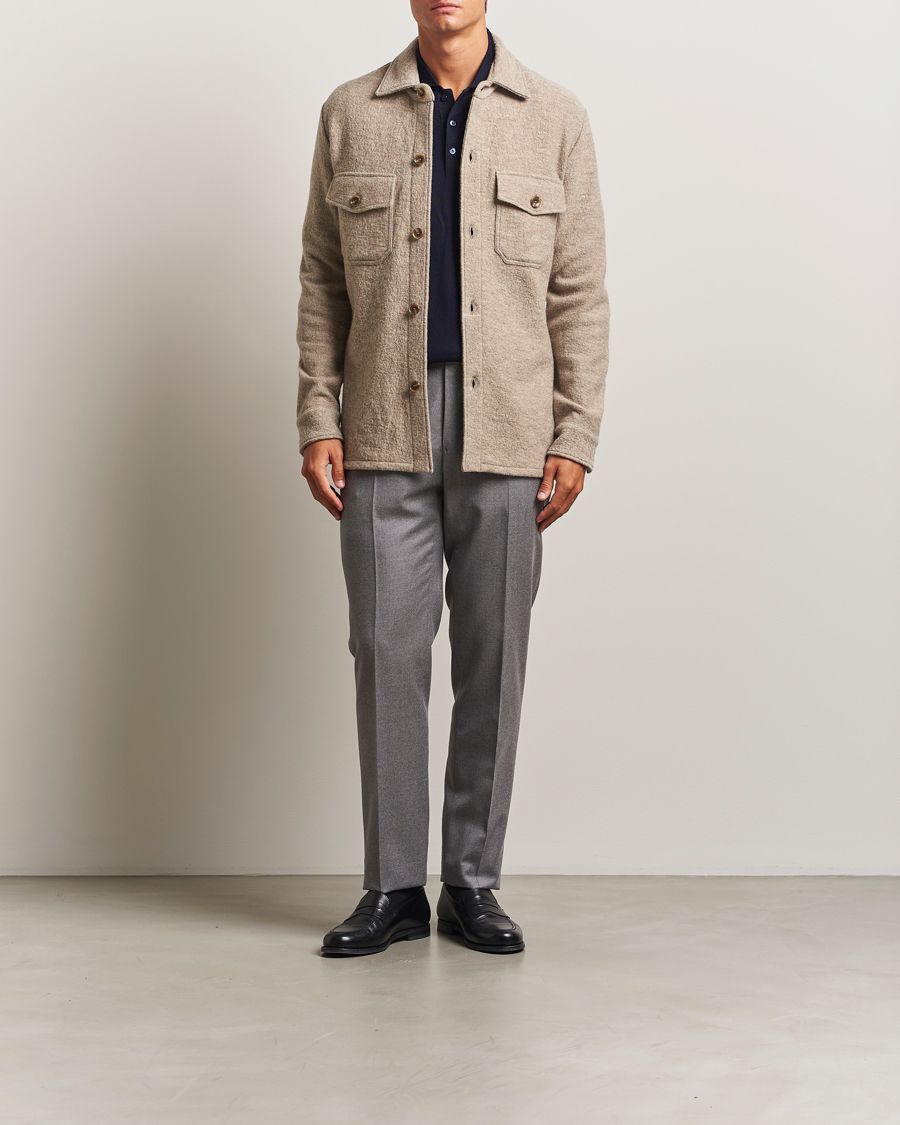Men | Shirts | Stenströms | Felted Wool Overshirt Beige