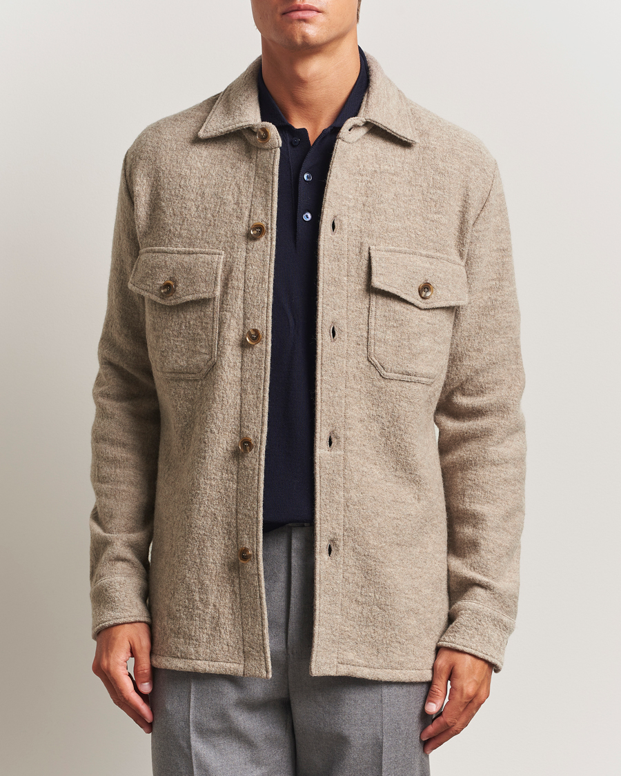 Men | Shirts | Stenströms | Felted Wool Overshirt Beige