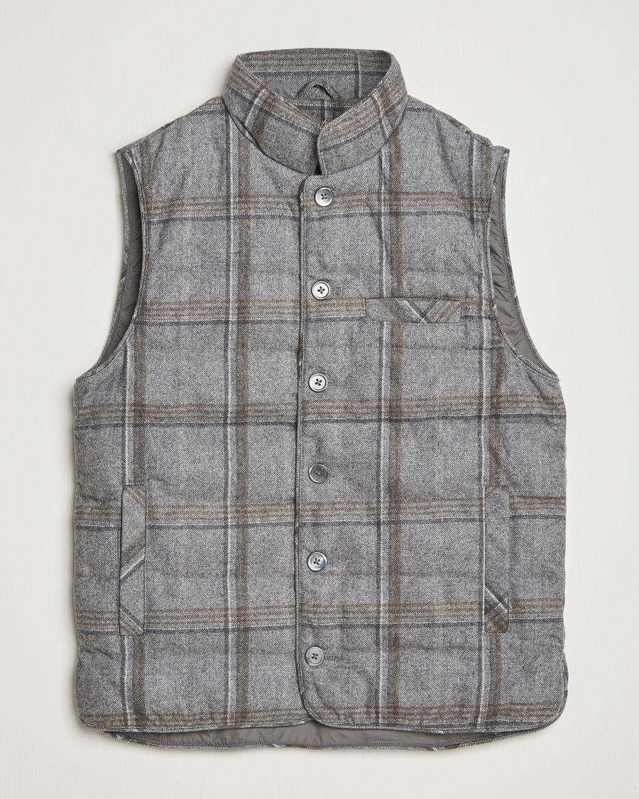 Men | Gilets | Stenströms | Check Wool Padded Vest Grey
