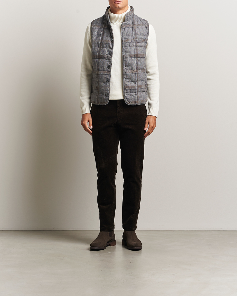 Men | Gilets | Stenströms | Check Wool Padded Vest Grey