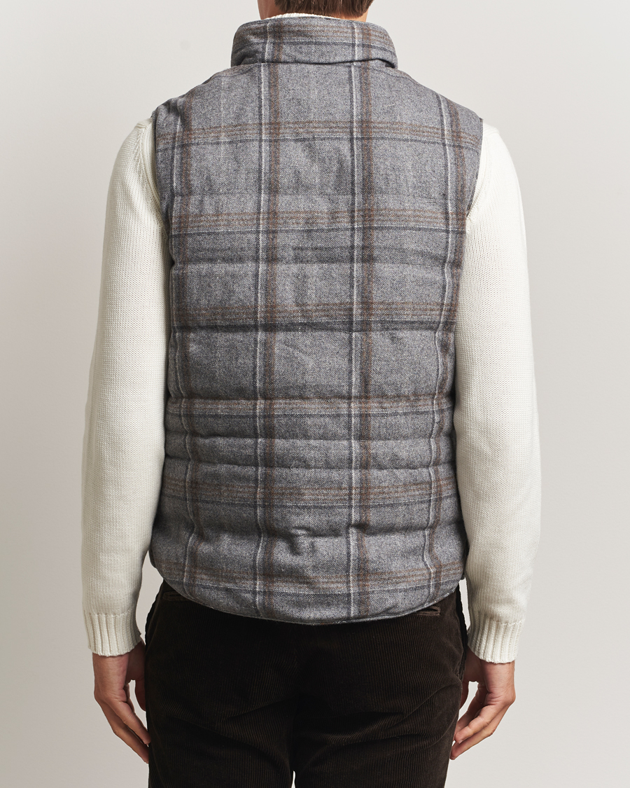 Men | Gilets | Stenströms | Check Wool Padded Vest Grey