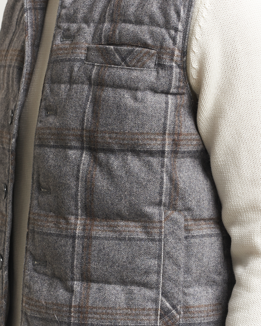 Men | Gilets | Stenströms | Check Wool Padded Vest Grey