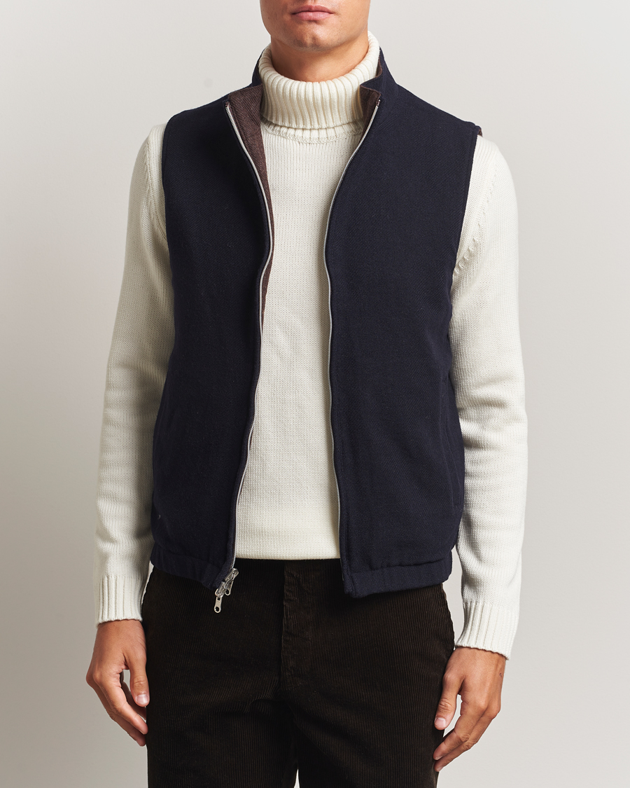 Men | Coats & Jackets | Stenströms | Reversible Wool Vest Navy