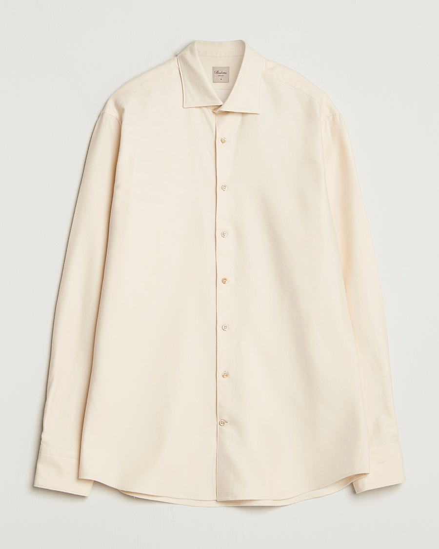Men | Shirts | Stenströms | Regular Fit Cut Away Flannel Shirt Light Beige