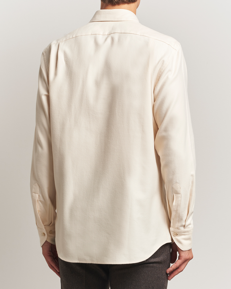 Men | Shirts | Stenströms | Regular Fit Cut Away Flannel Shirt Light Beige