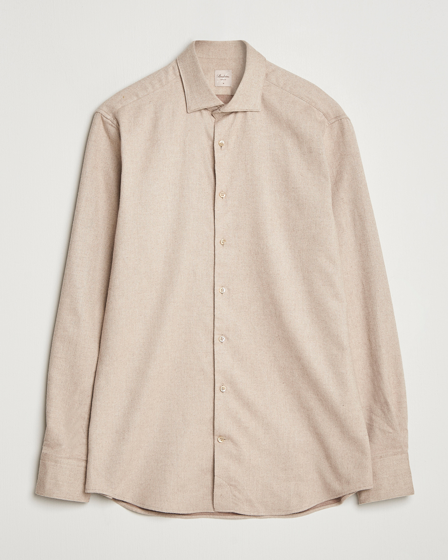 Men | Shirts | Stenströms | Regular Fit Cut Away Flannel Shirt Beige