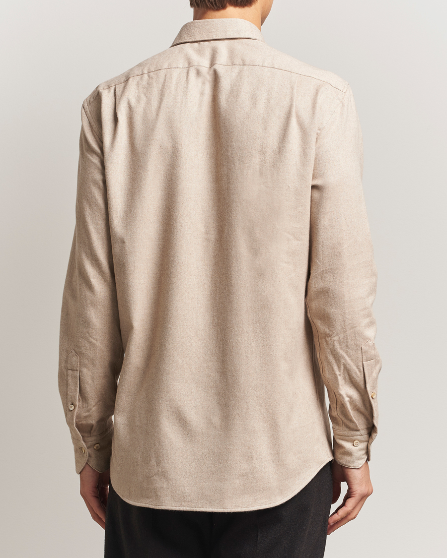 Men | Shirts | Stenströms | Regular Fit Cut Away Flannel Shirt Beige
