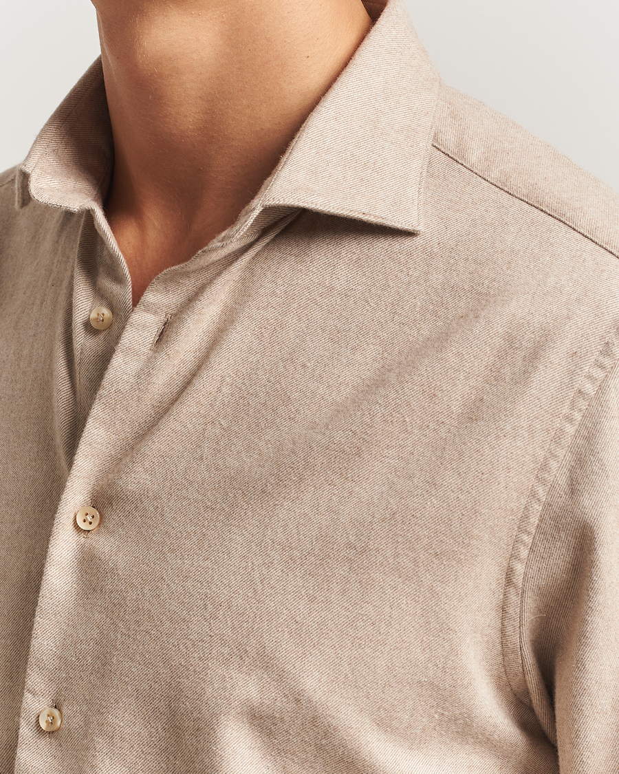 Men | Shirts | Stenströms | Regular Fit Cut Away Flannel Shirt Beige