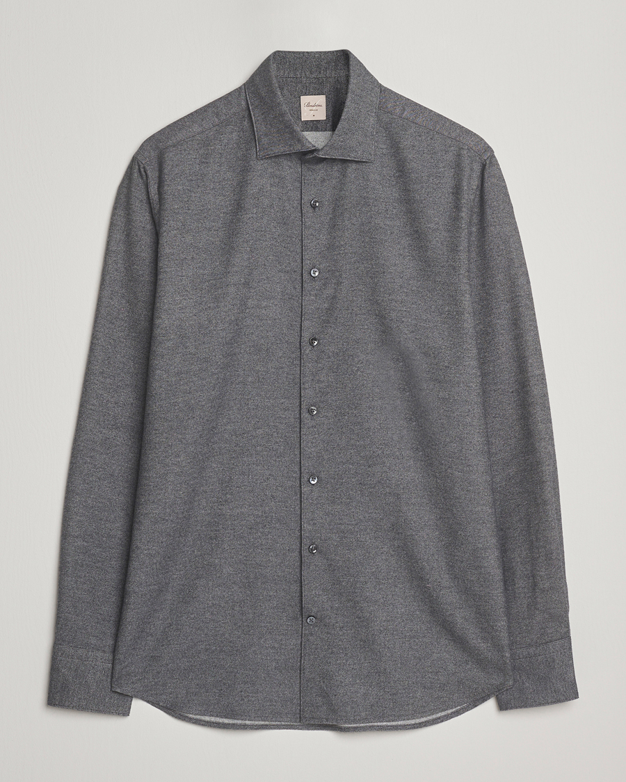 Men | Shirts | Stenströms | Regular Fit Cut Away Flannel Shirt Grey