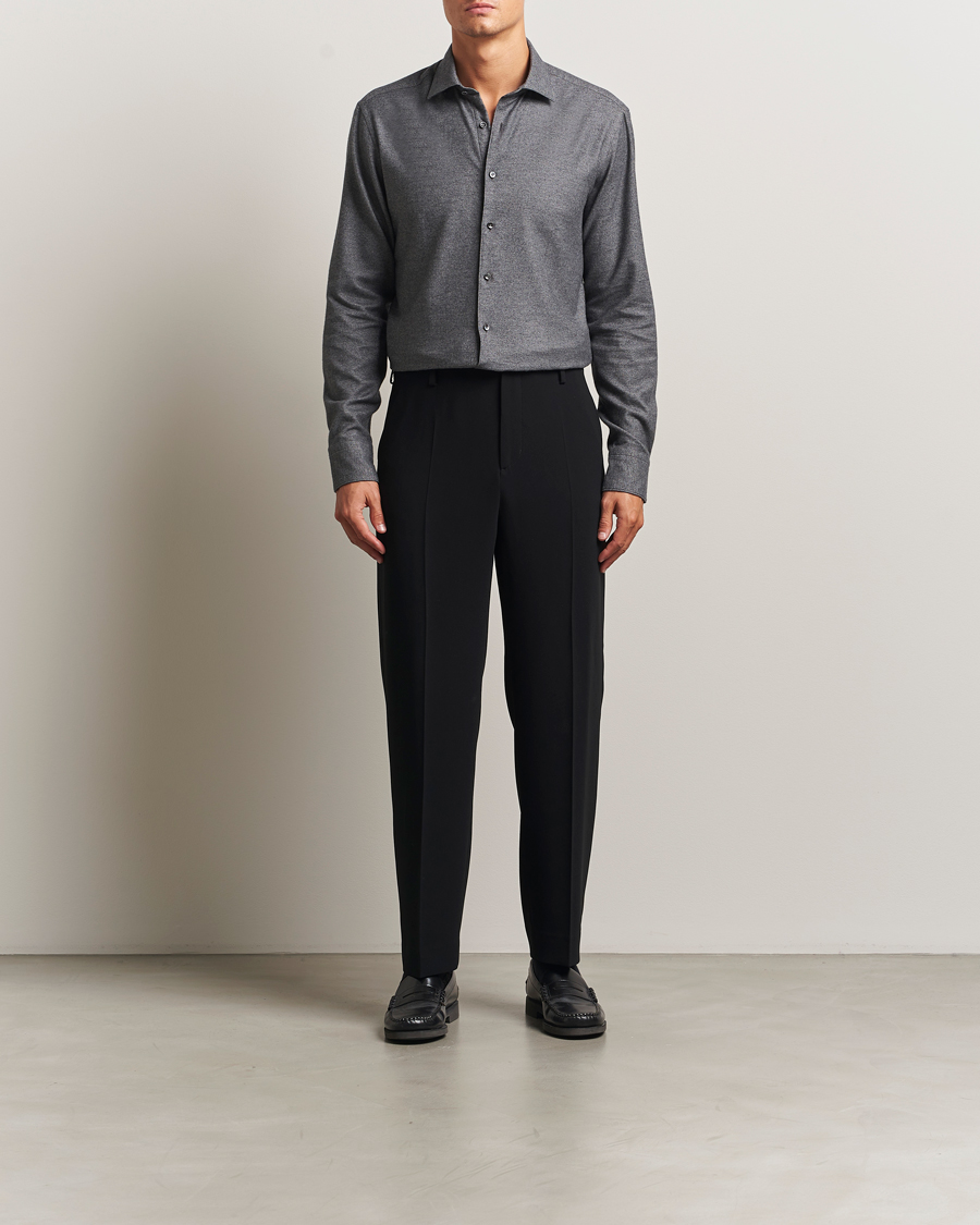 Men | Shirts | Stenströms | Regular Fit Cut Away Flannel Shirt Grey