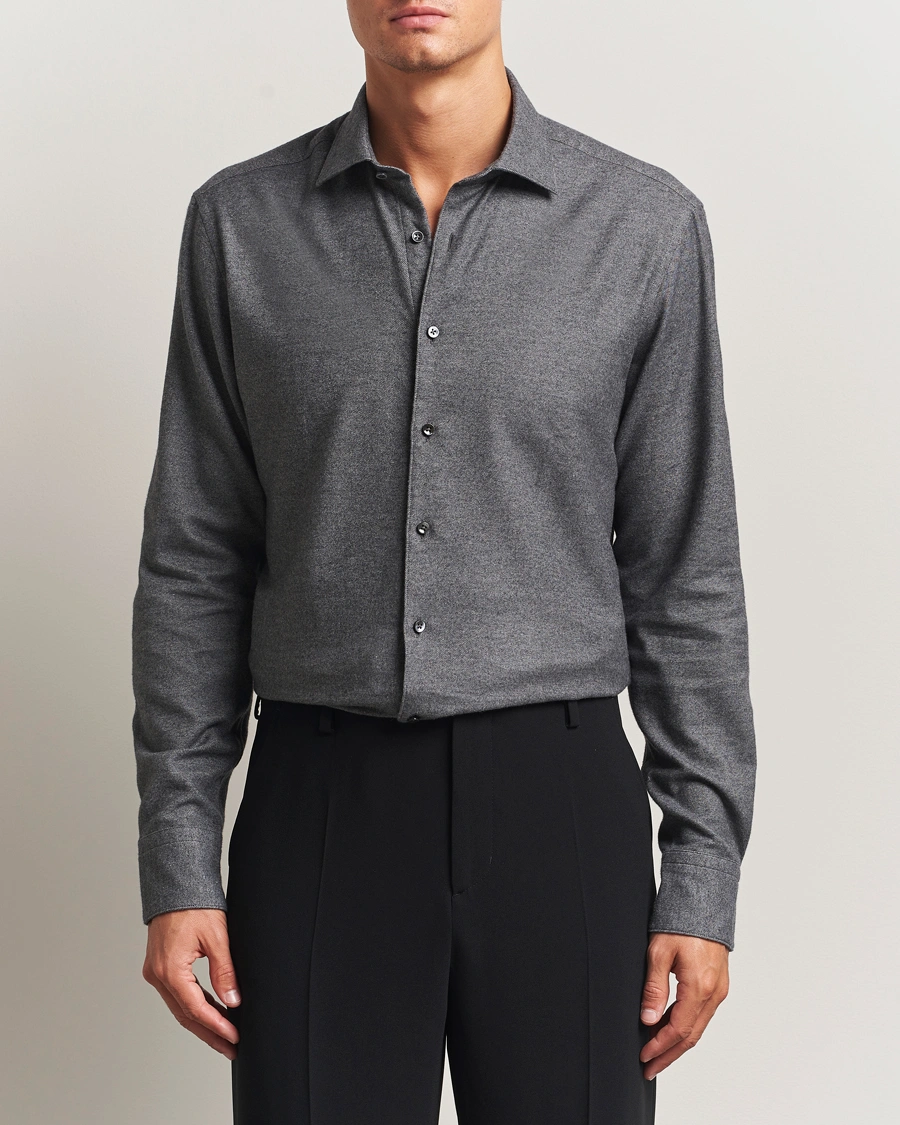 Men | Shirts | Stenströms | Regular Fit Cut Away Flannel Shirt Grey