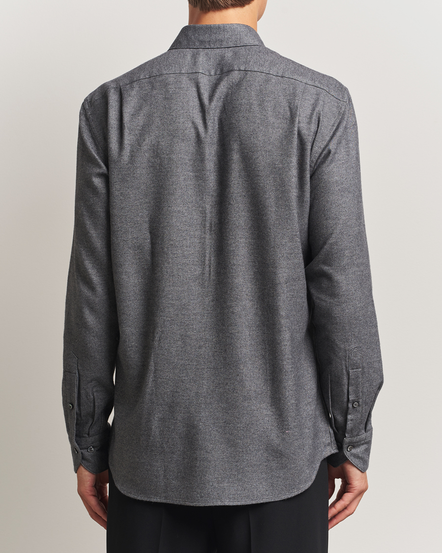 Men | Shirts | Stenströms | Regular Fit Cut Away Flannel Shirt Grey