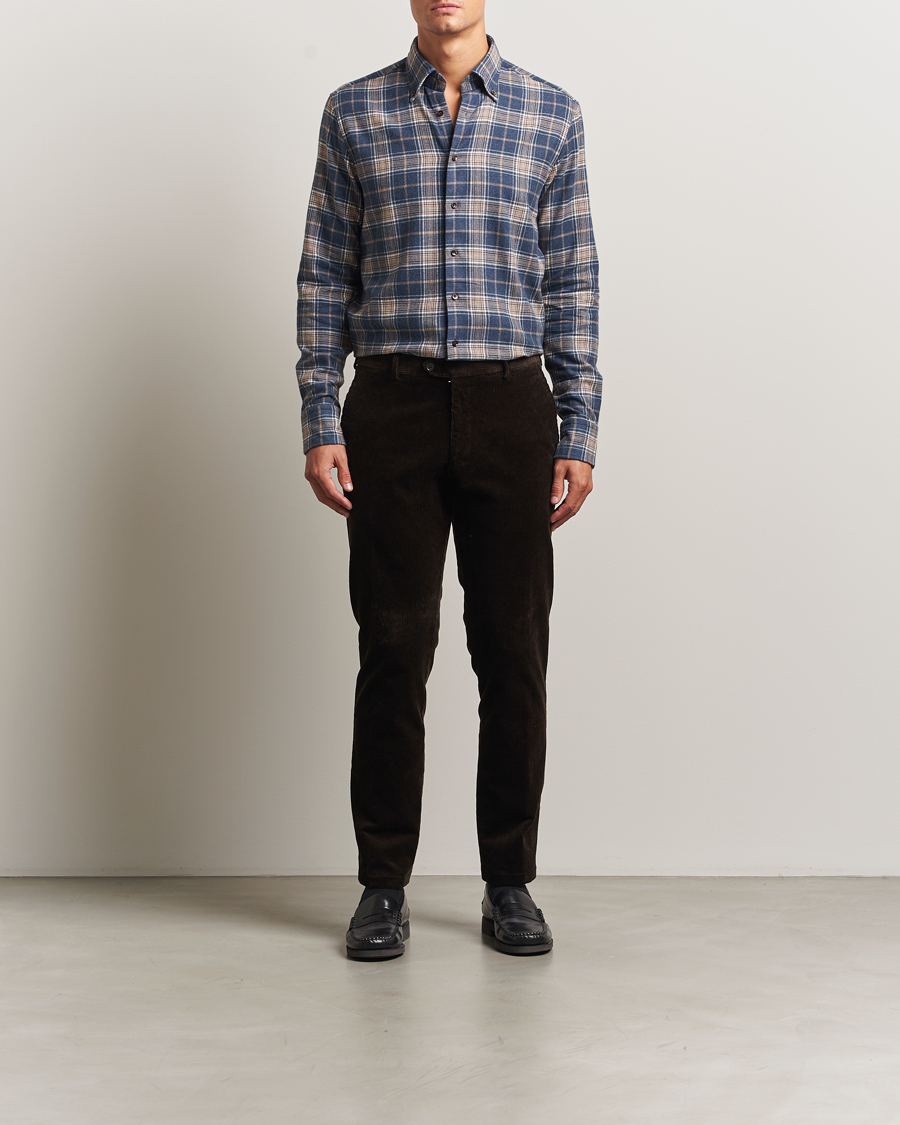 Men | Shirts | Stenströms | Regular Fit Multi Check Flannel Shirt Blue/Brown