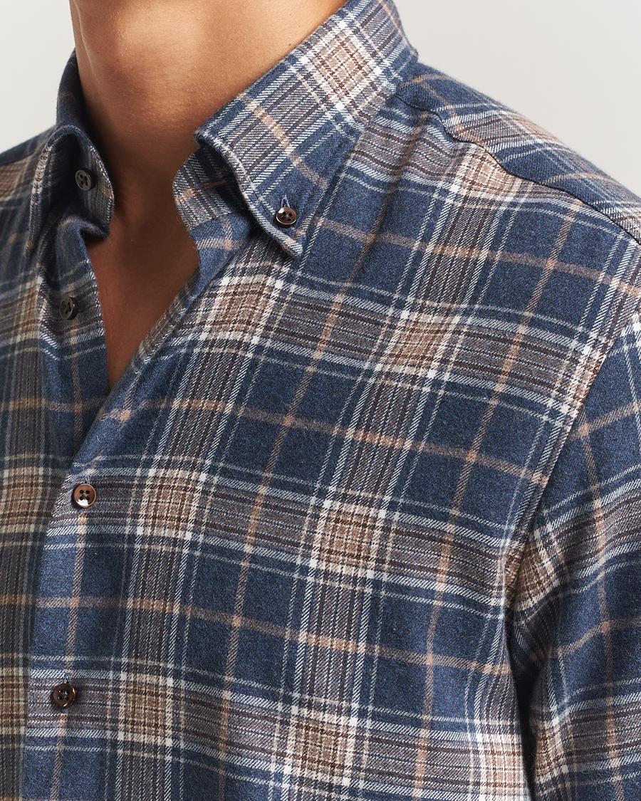 Men | Shirts | Stenströms | Regular Fit Multi Check Flannel Shirt Blue/Brown