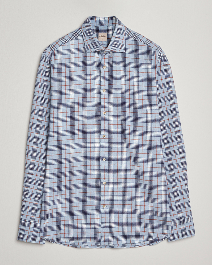 Men | Shirts | Stenströms | Regular Fit Cut Away Check Flannel Shirt Blue