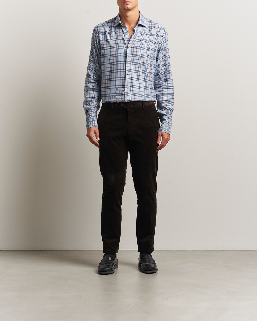 Men | Shirts | Stenströms | Regular Fit Cut Away Check Flannel Shirt Blue