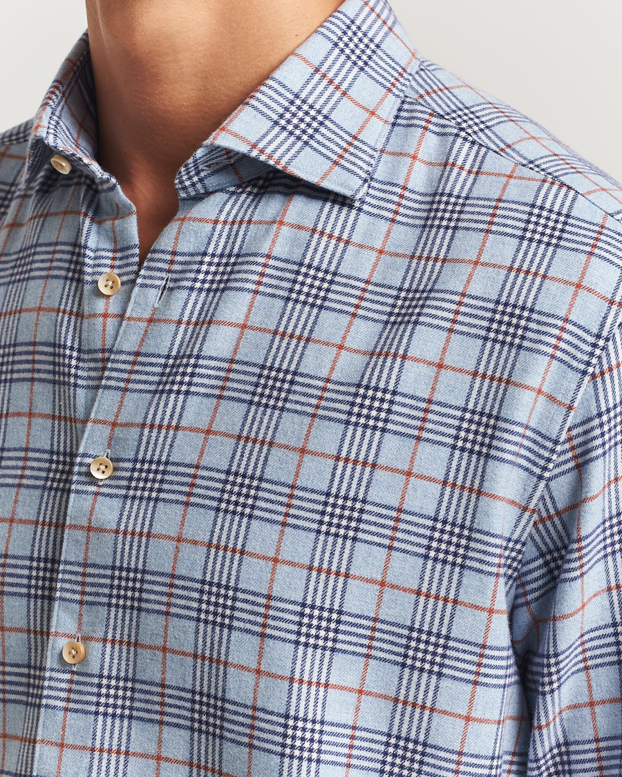 Men | Shirts | Stenströms | Regular Fit Cut Away Check Flannel Shirt Blue
