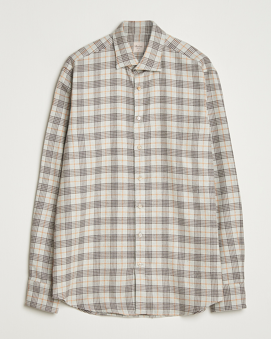 Men | Shirts | Stenströms | Regular Fit Cut Away Check Flannel Shirt Beige