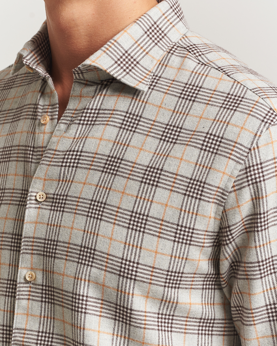 Men | Shirts | Stenströms | Regular Fit Cut Away Check Flannel Shirt Beige