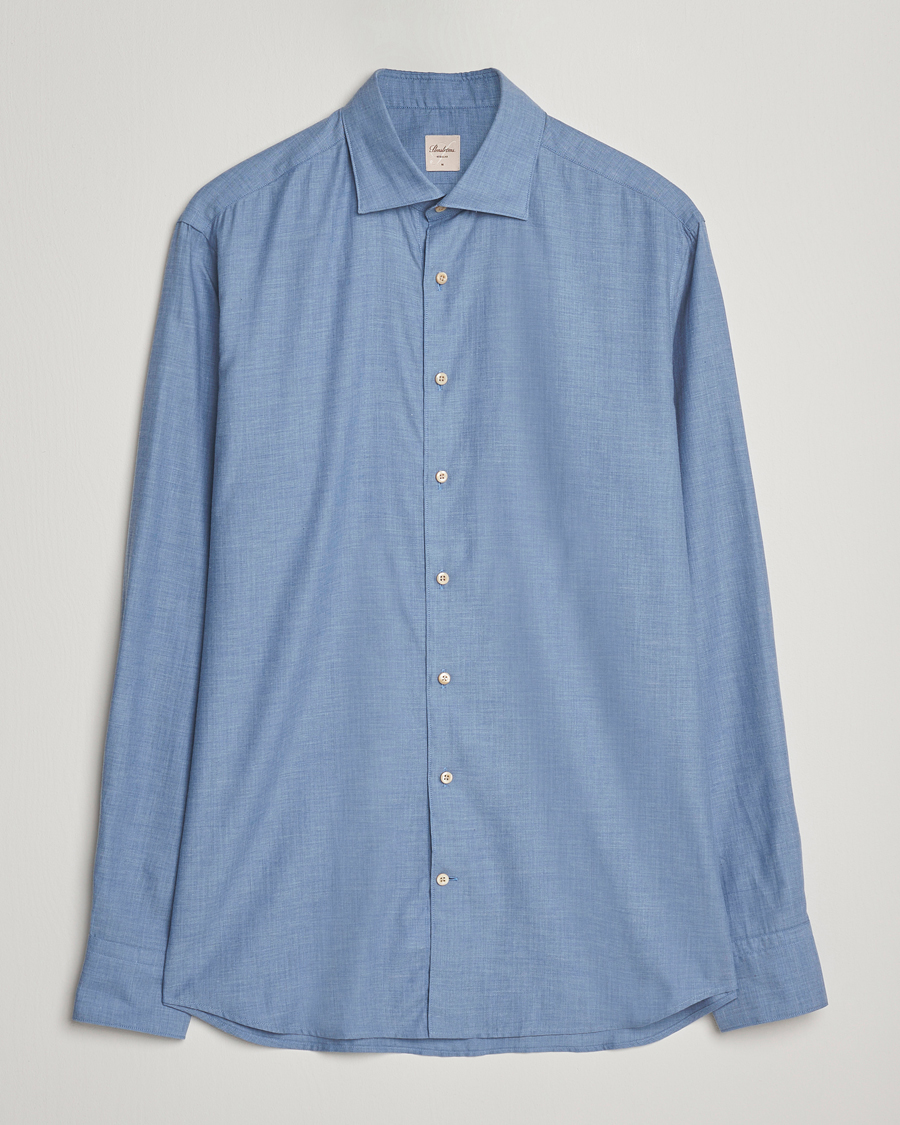 Men | Shirts | Stenströms | Regular Fit Brushed Mini Herringbone Shirt Blue