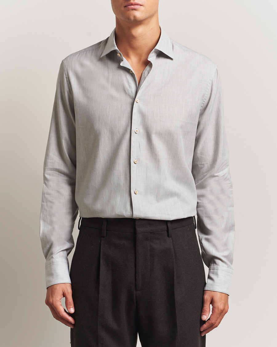 Men | Shirts | Stenströms | Regular Fit Brushed Mini Herringbone Shirt Grey