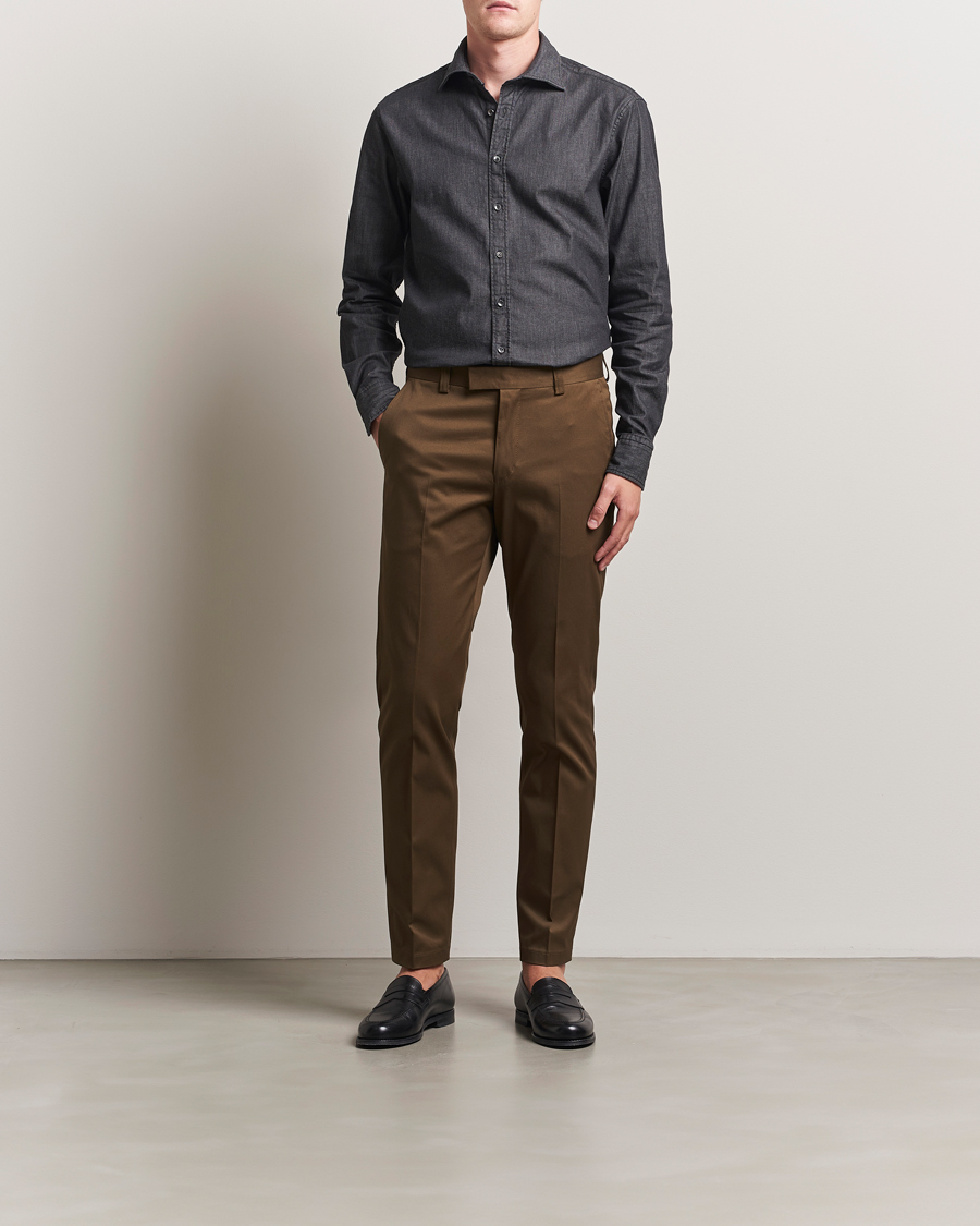 Men | Shirts | Stenströms | Regular Fit Garment Washed Denim Shirt Black