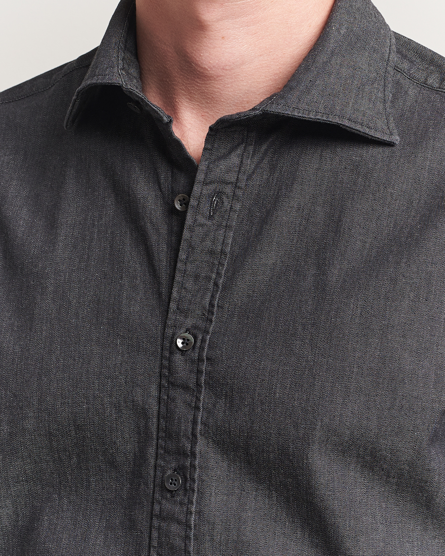 Men | Shirts | Stenströms | Regular Fit Garment Washed Denim Shirt Black