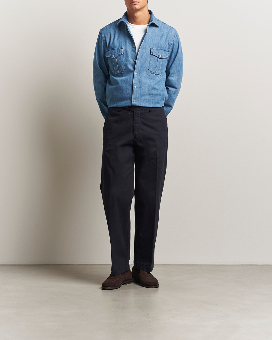 Men | Shirts | Stenströms | Regular Fit Pocket Denim Shirt Blue