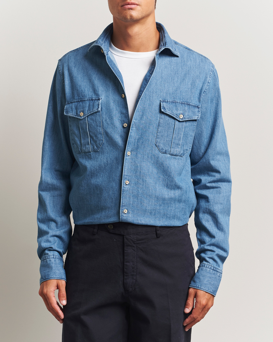 Men | Shirts | Stenströms | Regular Fit Pocket Denim Shirt Blue