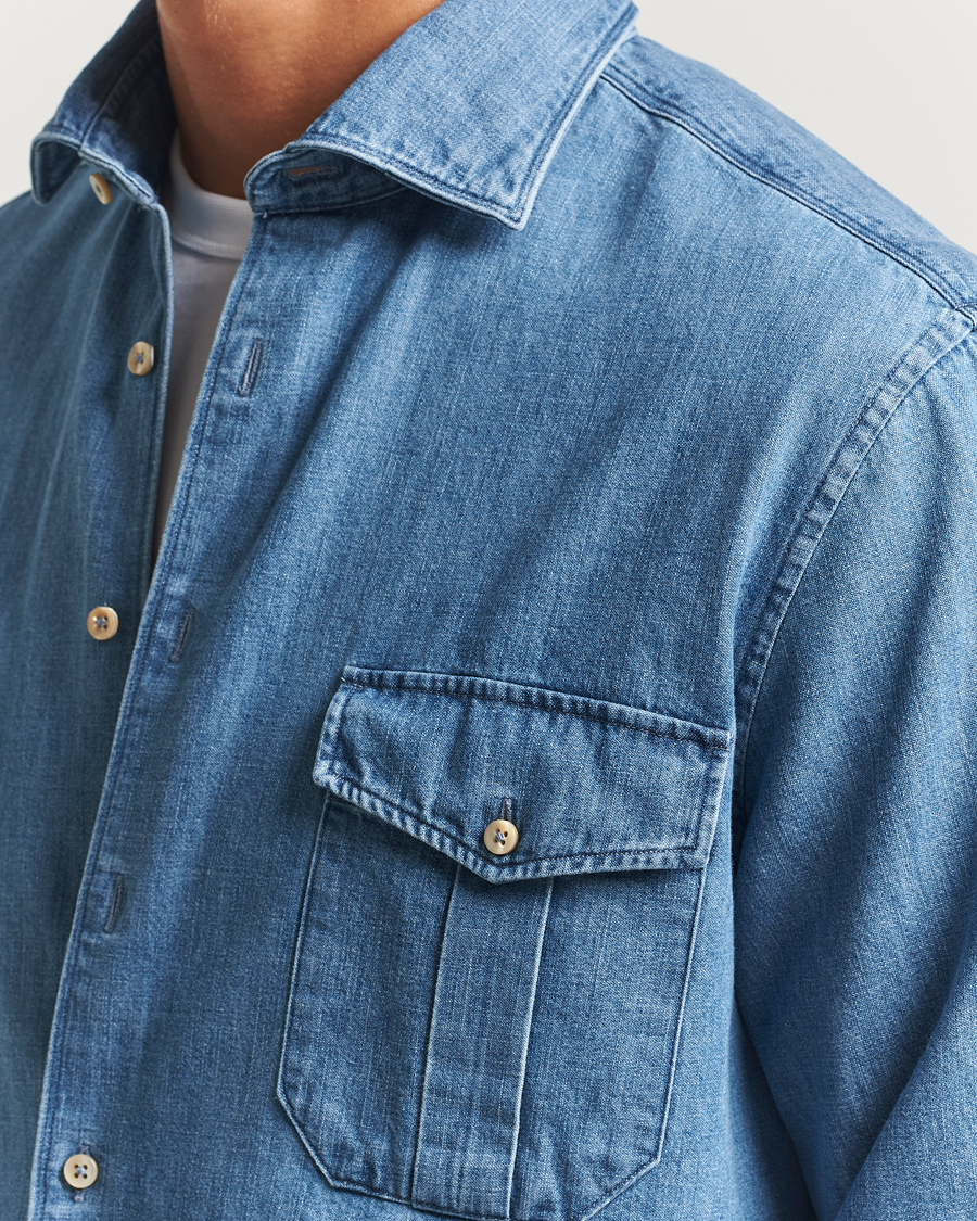Men | Shirts | Stenströms | Regular Fit Pocket Denim Shirt Blue
