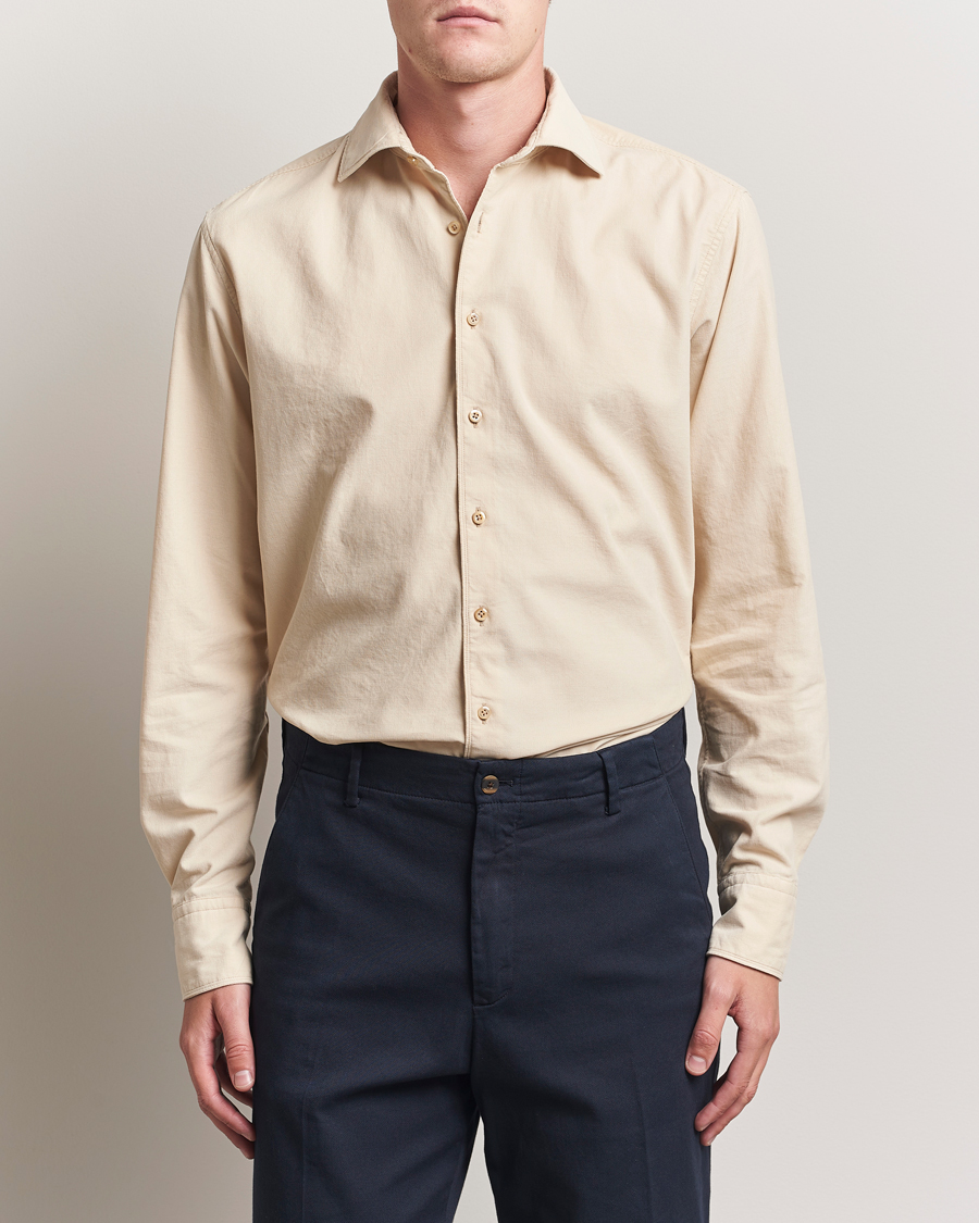 Men | Shirts | Stenströms | Regular Fit Cut Away Cord Shirt Beige