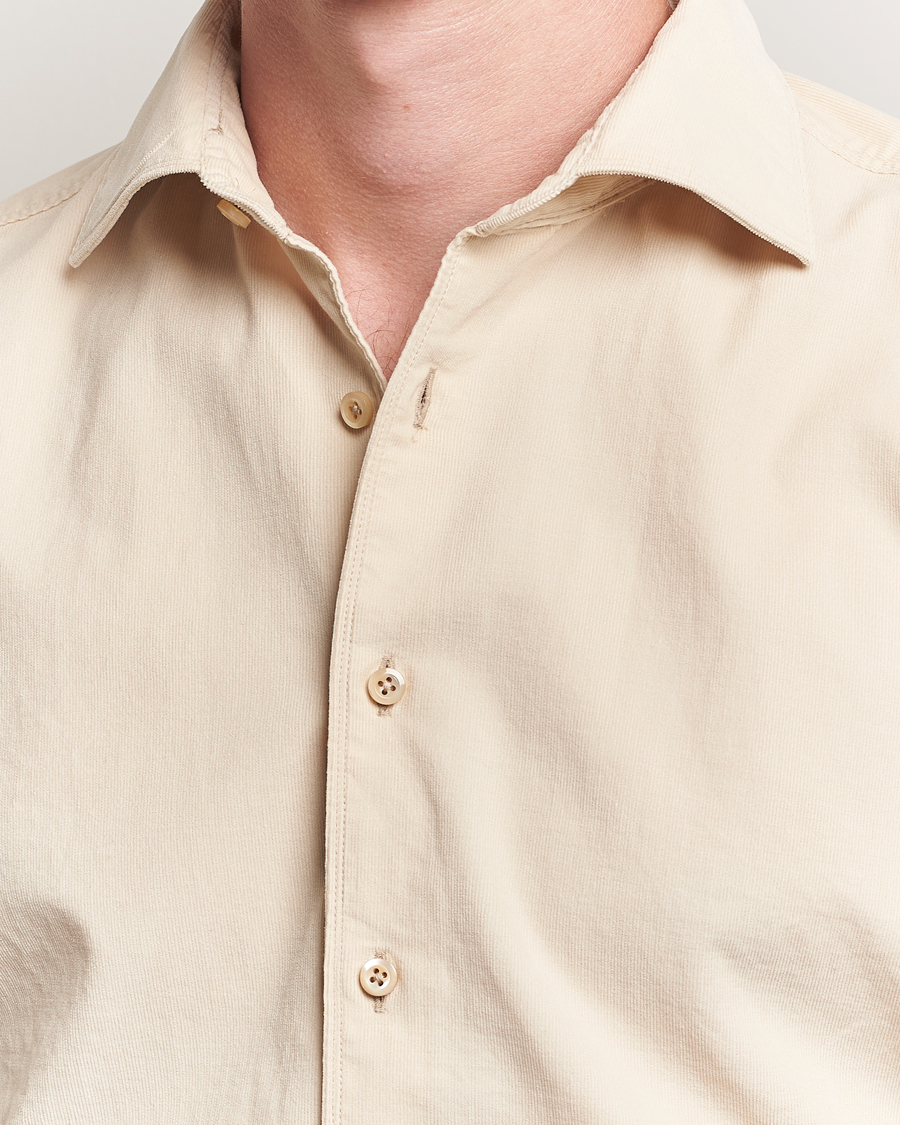 Men | Shirts | Stenströms | Regular Fit Cut Away Cord Shirt Beige