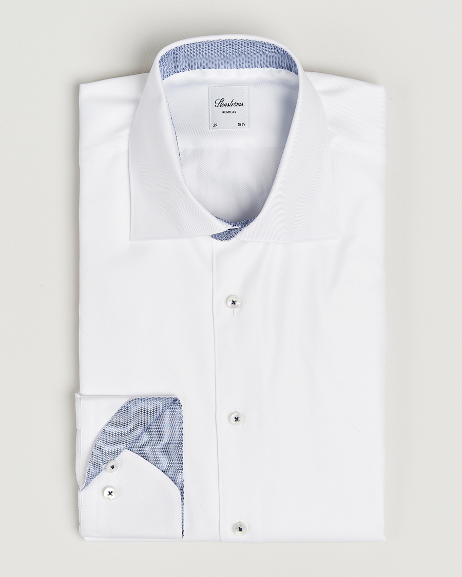 Men | Shirts | Stenströms | Regular Fit Superior Twill Contrast Shirt White
