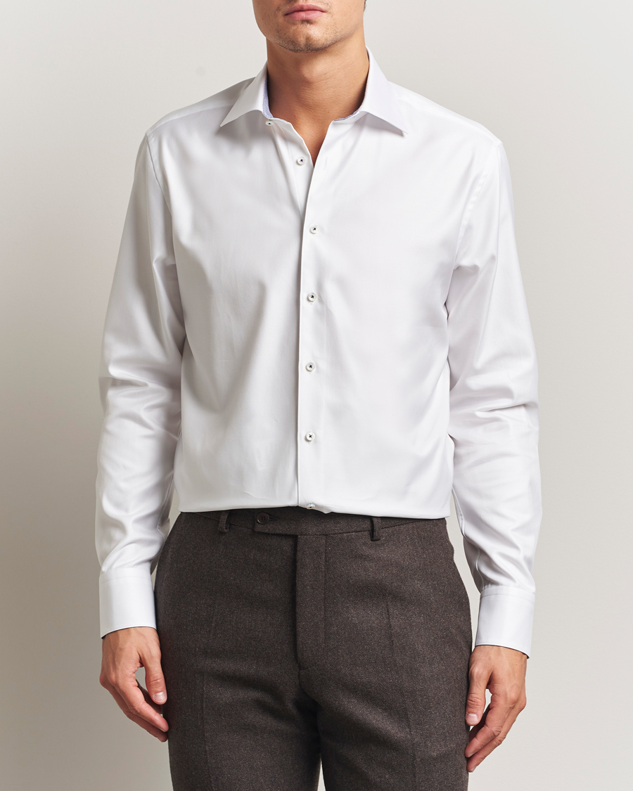 Men | Shirts | Stenströms | Regular Fit Superior Twill Contrast Shirt White