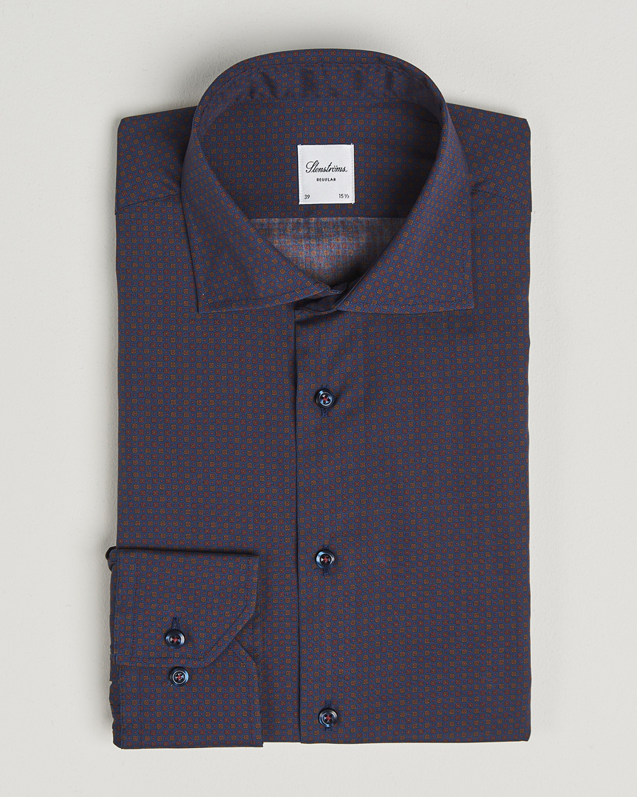 Men | Shirts | Stenströms | Regular Fit Cotton Printed Shirt Blue