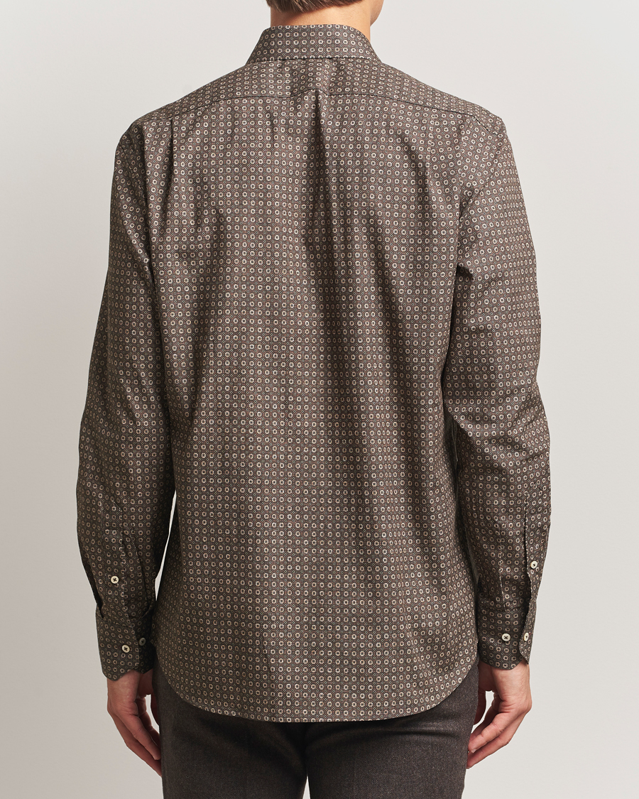 Men | Shirts | Stenströms | Regular Fit Brushed Cotton Printed Shirt Brown