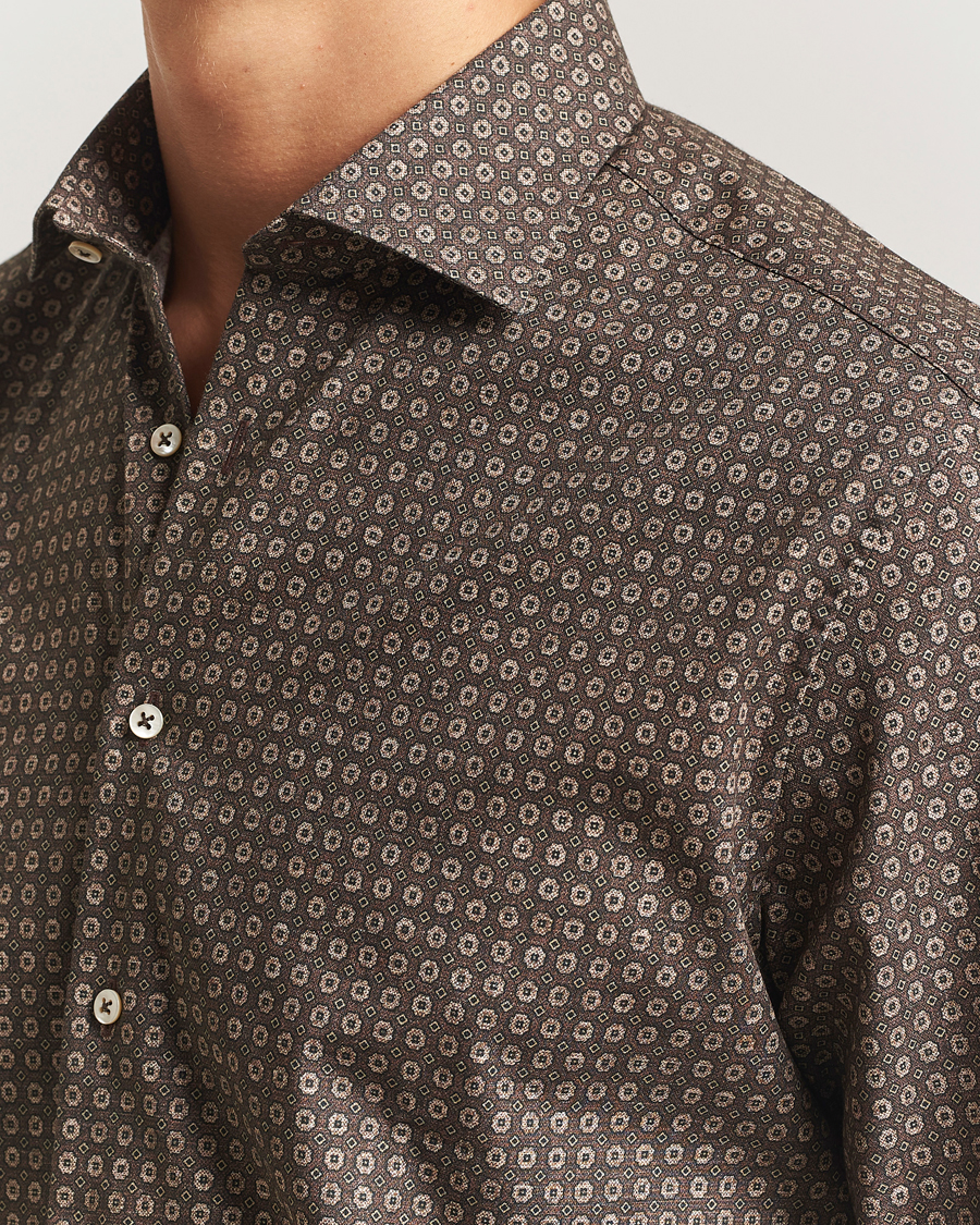 Men | Shirts | Stenströms | Regular Fit Brushed Cotton Printed Shirt Brown