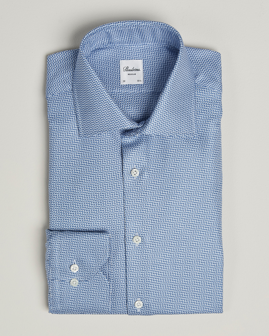 Men | Shirts | Stenströms | Regular Fit Diagonal Cut Away Shirt Blue