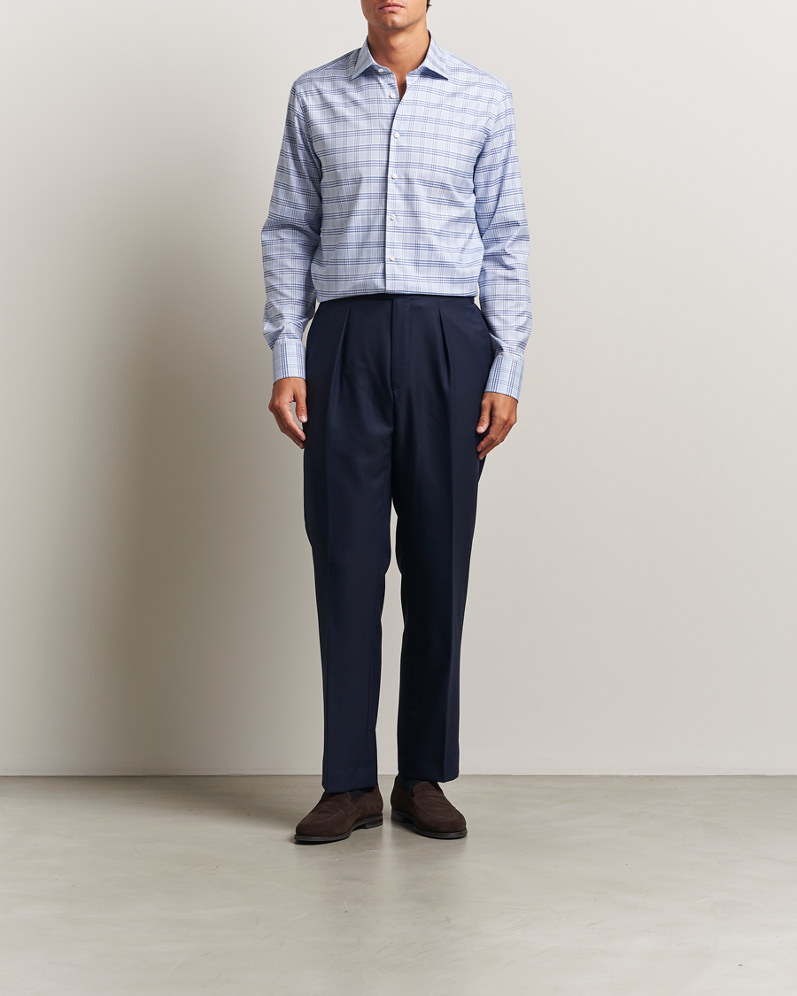 Men | Shirts | Stenströms | Regular Fit Checked Cut Away Shirt Blue