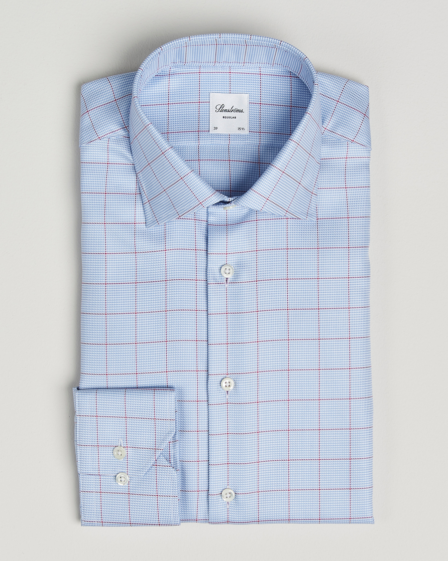 Men | Shirts | Stenströms | Regular Fit Overcheck Cut Away Shirt Blue