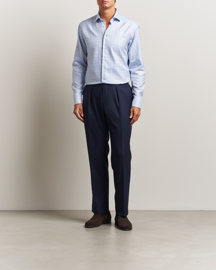 Men | Shirts | Stenströms | Regular Fit Overcheck Cut Away Shirt Blue