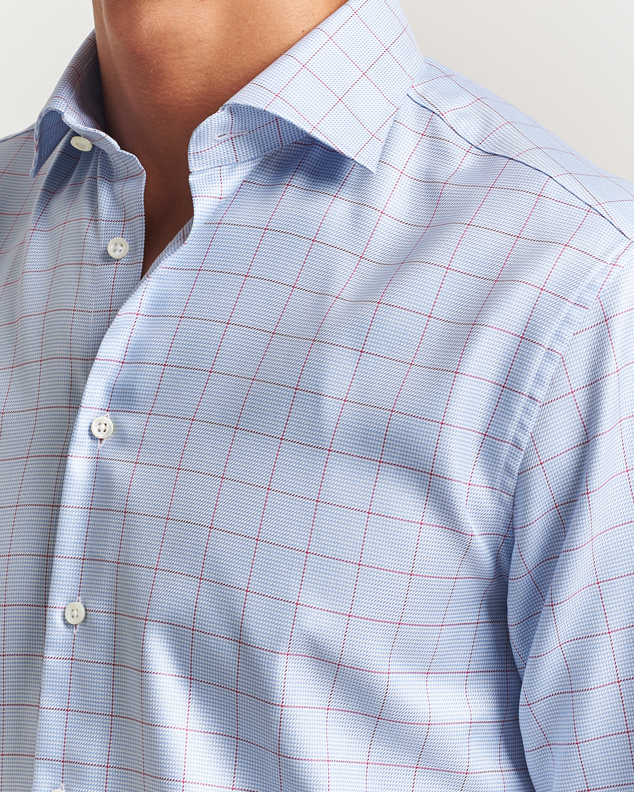 Men | Shirts | Stenströms | Regular Fit Overcheck Cut Away Shirt Blue