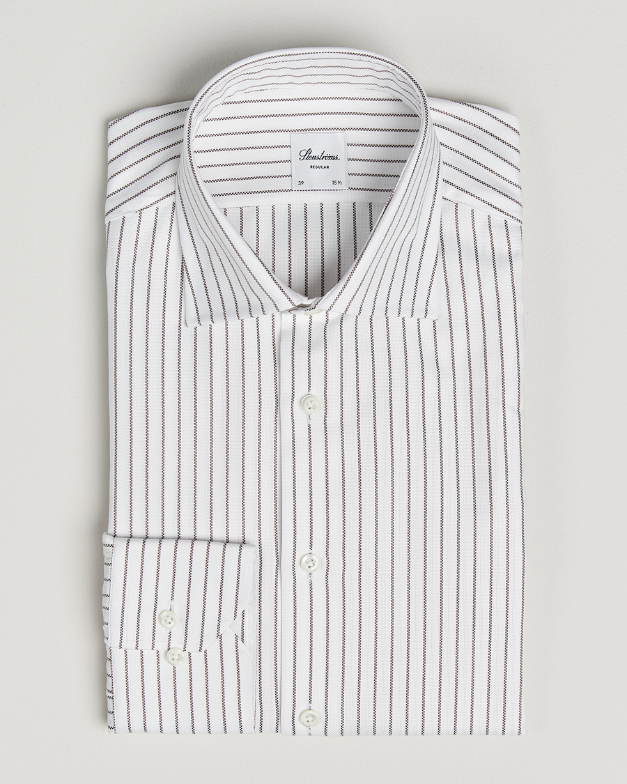 Men | Shirts | Stenströms | Regular Fit  Oxford Stripe Cut Away Shirt White