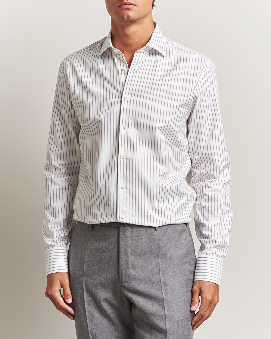 Men | Shirts | Stenströms | Regular Fit  Oxford Stripe Cut Away Shirt White